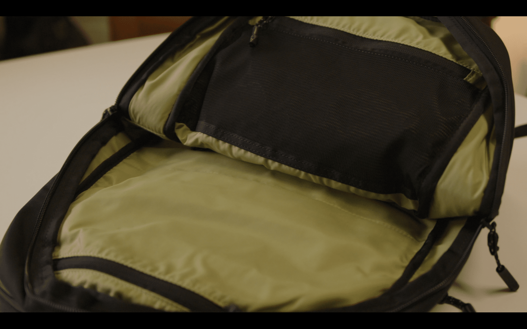 Open backpack showing interior compartments