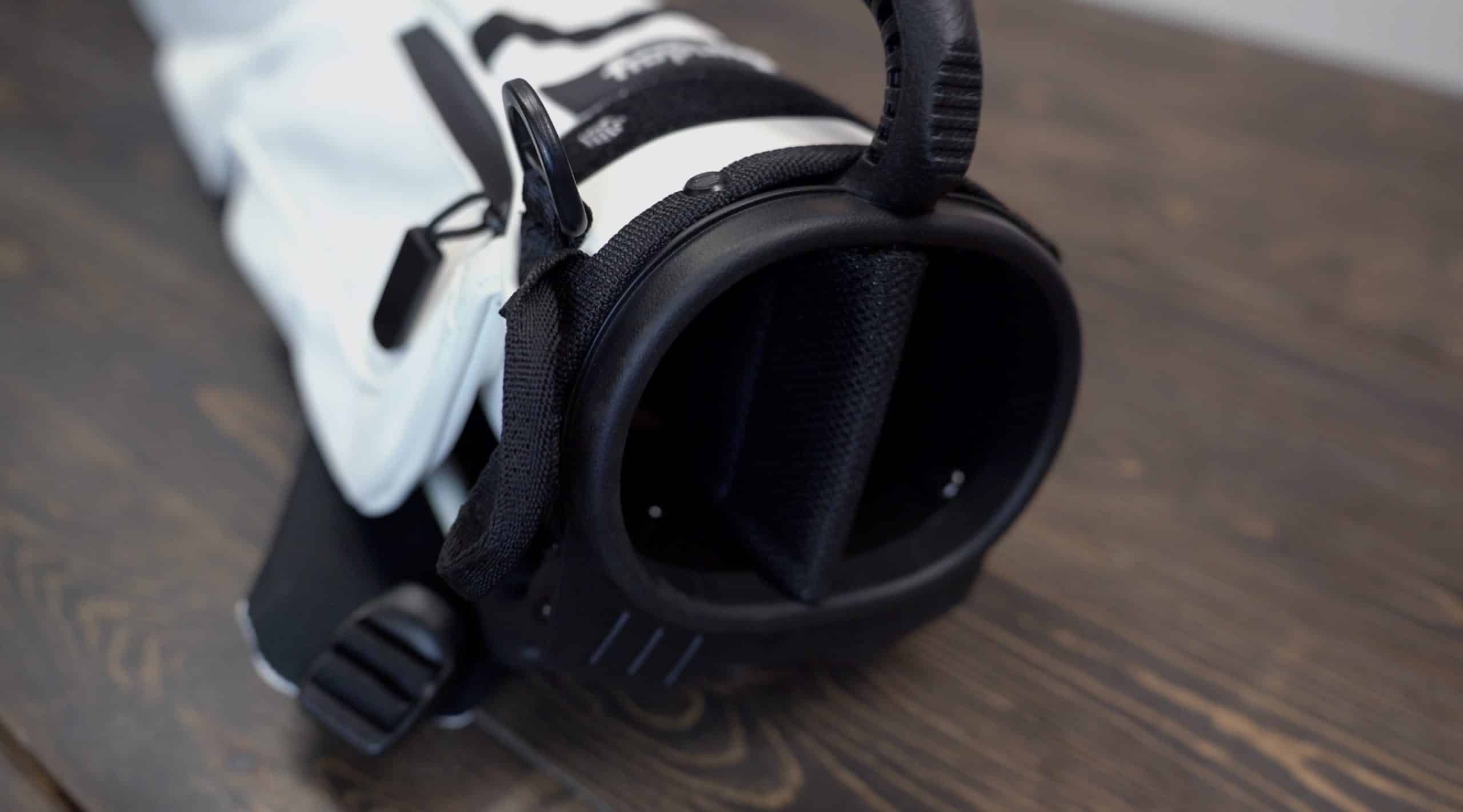 Top view of a white golf bag