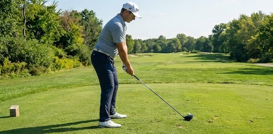 Golfer preparing to tee off on sunny course