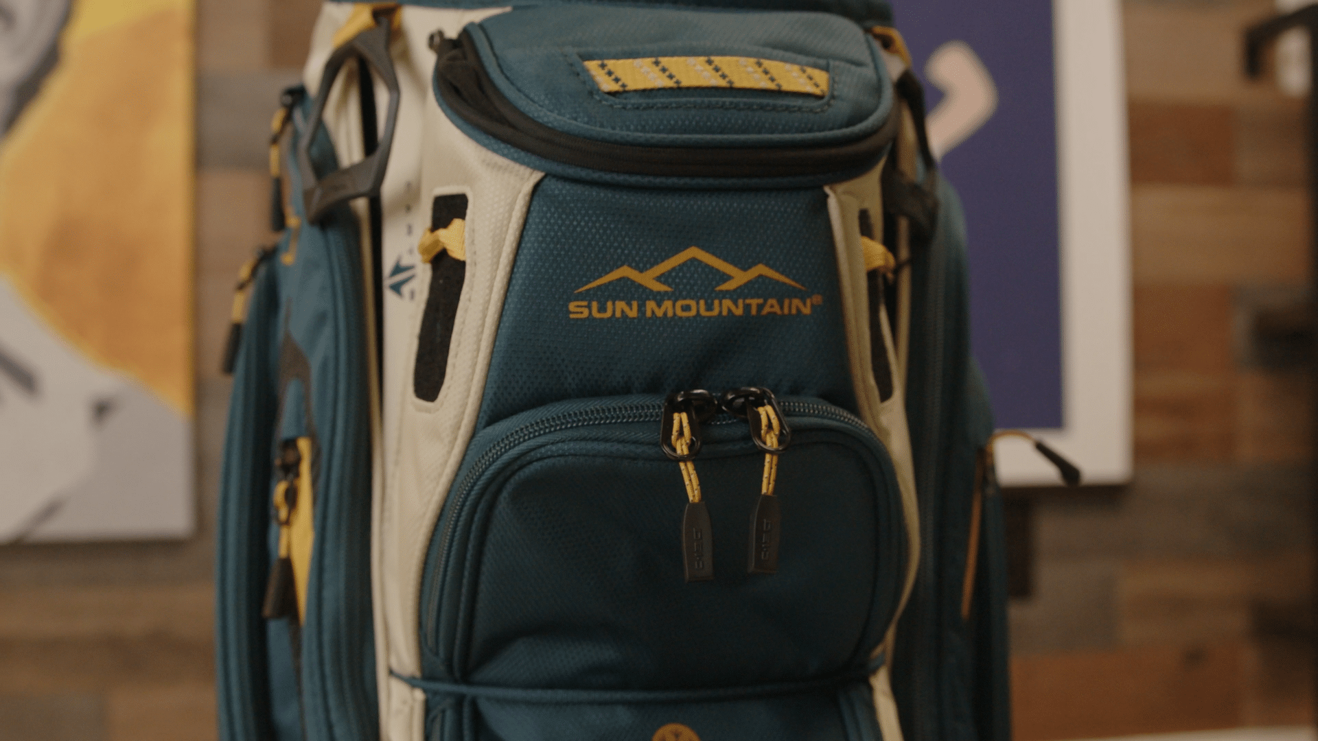Sun Mountain golf bag close-up with pockets