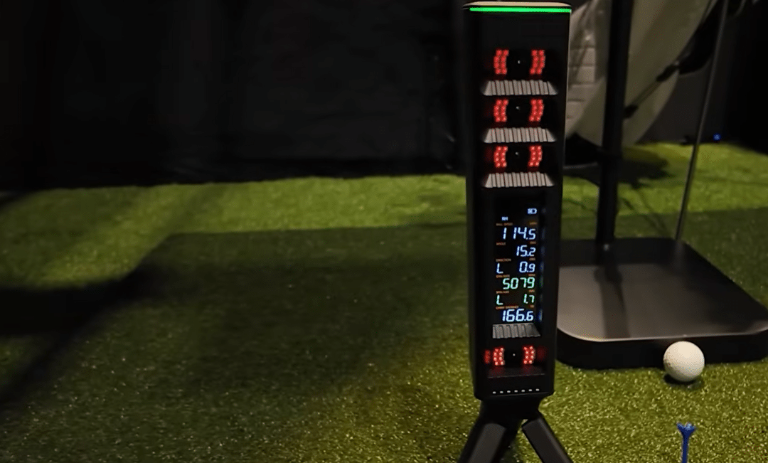 Golf launch monitor on indoor putting green