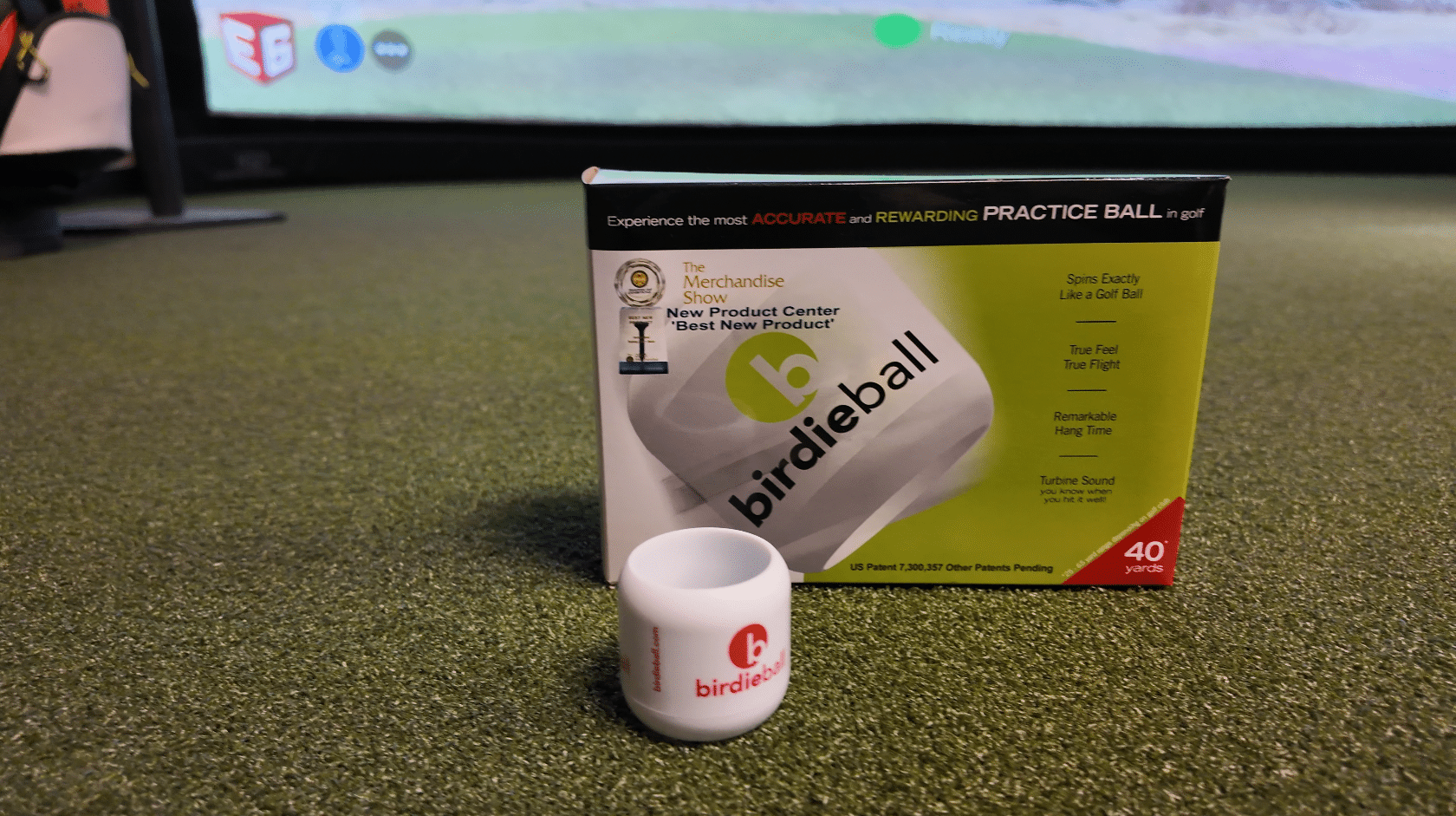 BirdieBall golf practice ball and product box