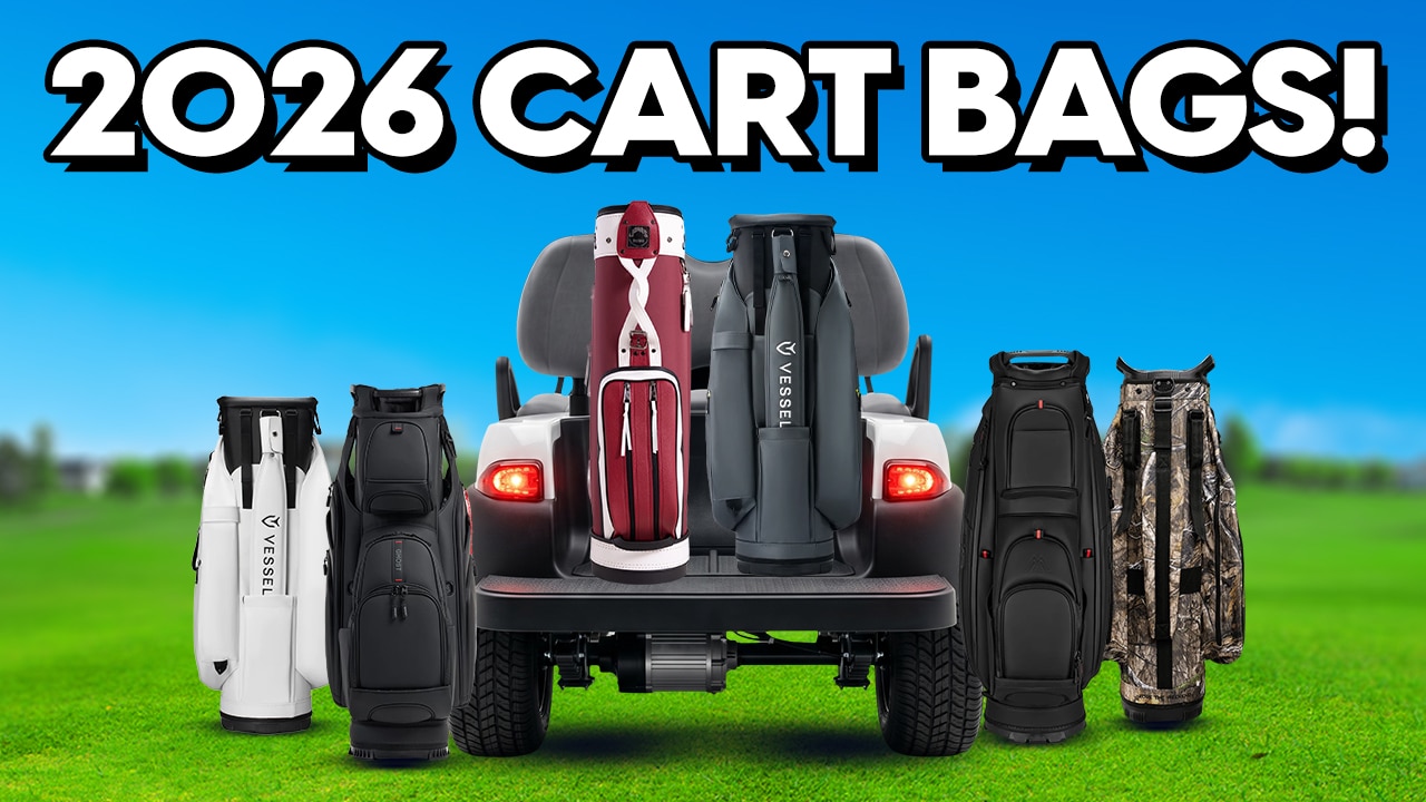 2026 golf cart bags displayed around cart