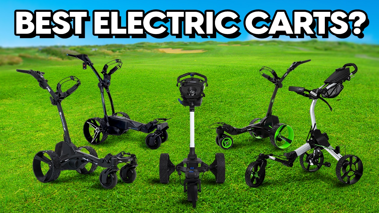 Electric golf push carts on green course