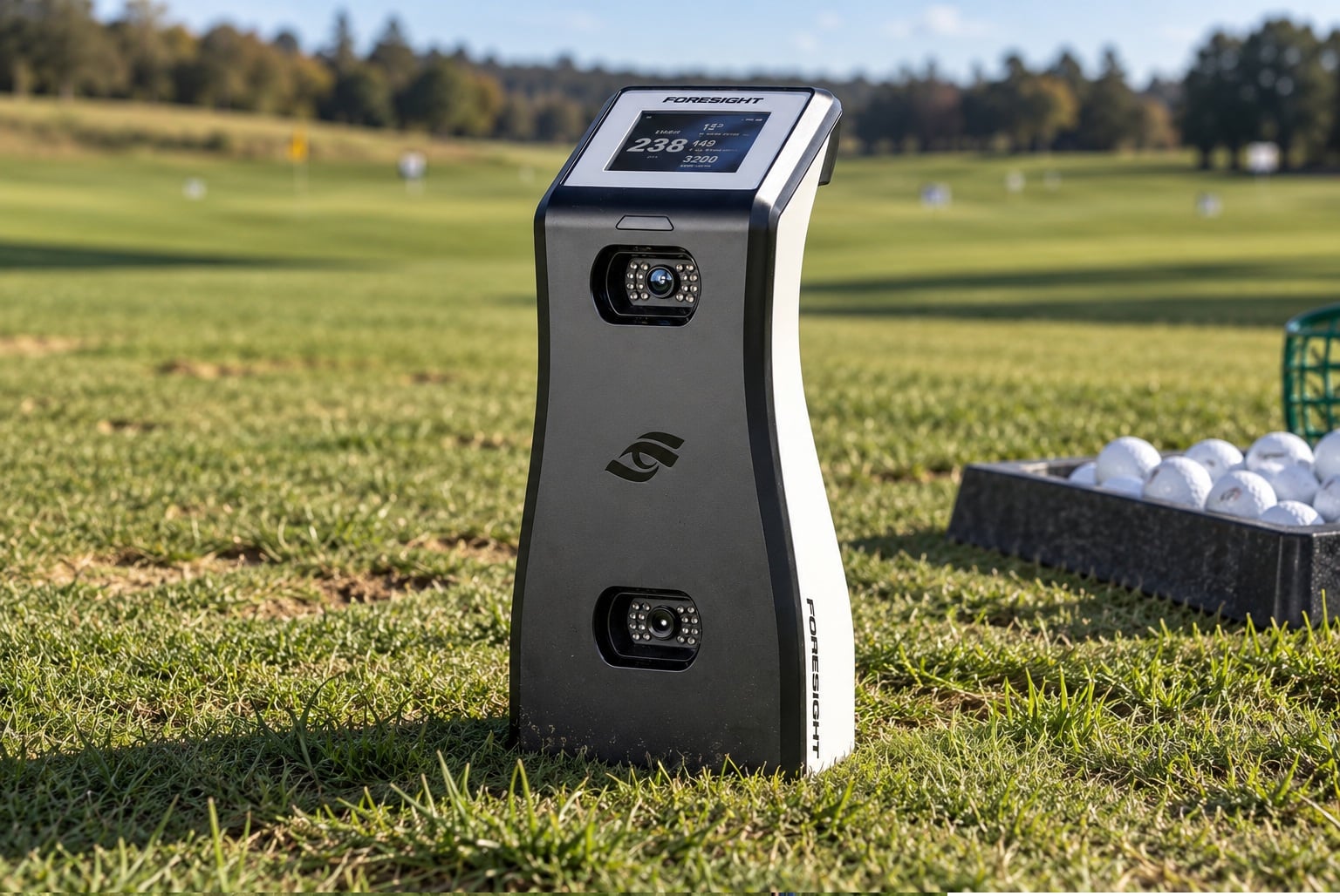 Foresight golf launch monitor on a sunny driving range